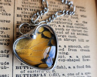 Butterfly Necklace for Women, Real Butterfly Wing Heart Pendant, Unique Artisan Made Insect Jewelry, Quality Glass, Birthday Gift for Mom,