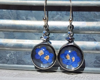 Blue Flower Earrings, Forget Me Not Earrings, Pressed Flower Jewelry, Handmade Artisan Jewelry, Sterling Silver Ear Wires, Gift for Mom,