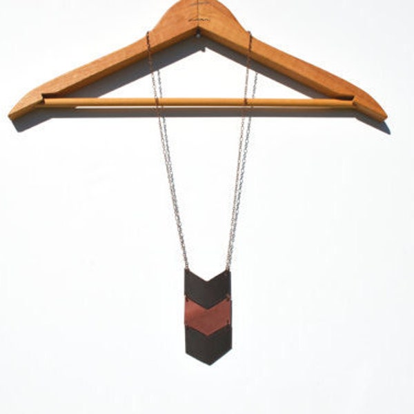 Quality Leather Chevron Necklace, Leather Chevron Necklace, Long Necklace, Casual Jewelry, Chevron Jewelry (147-1b)