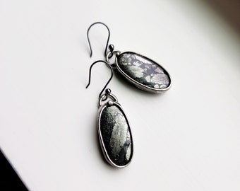 Marcasite Earrings, Black Dangle Earrings, Handmade Gemstone Jewelry, Sterling Silver Ear Wires, One Of A Kind, Birthday Gift for Women,