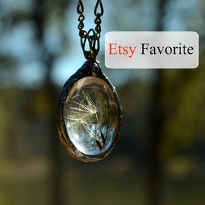 Dandelion Seed Pendant Wish Necklace Handmade by Louisiana Artisans at Bayou Glass Arts in USA. Select 1 2 3 4 seeds. Best gift for Birthday Christmas Anniversary Wife Sister Daughter Mom Mother Teacher Nature Lover