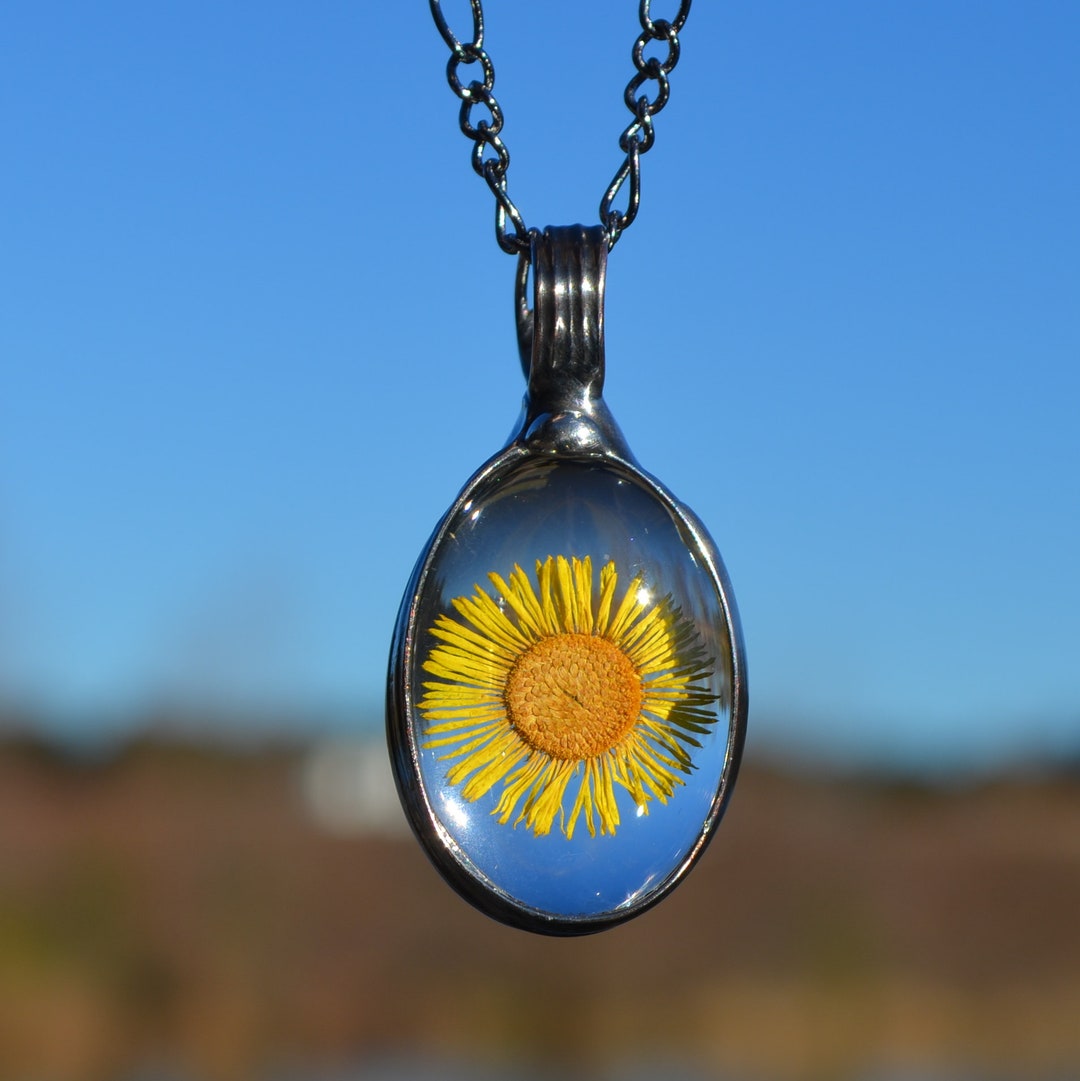 Real Pressed Flower Necklace Sunflower Necklace for Women Etsy
