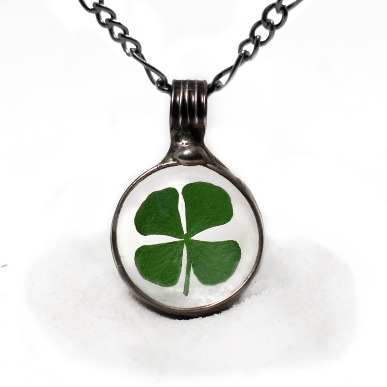 Four Leaf Clover Pendant Necklace, Carry the Luck of the Irish, Botanical Jewelry, 4 Leaf Clover Jewelry, Lucky Charm, Shamrock Gift image 7