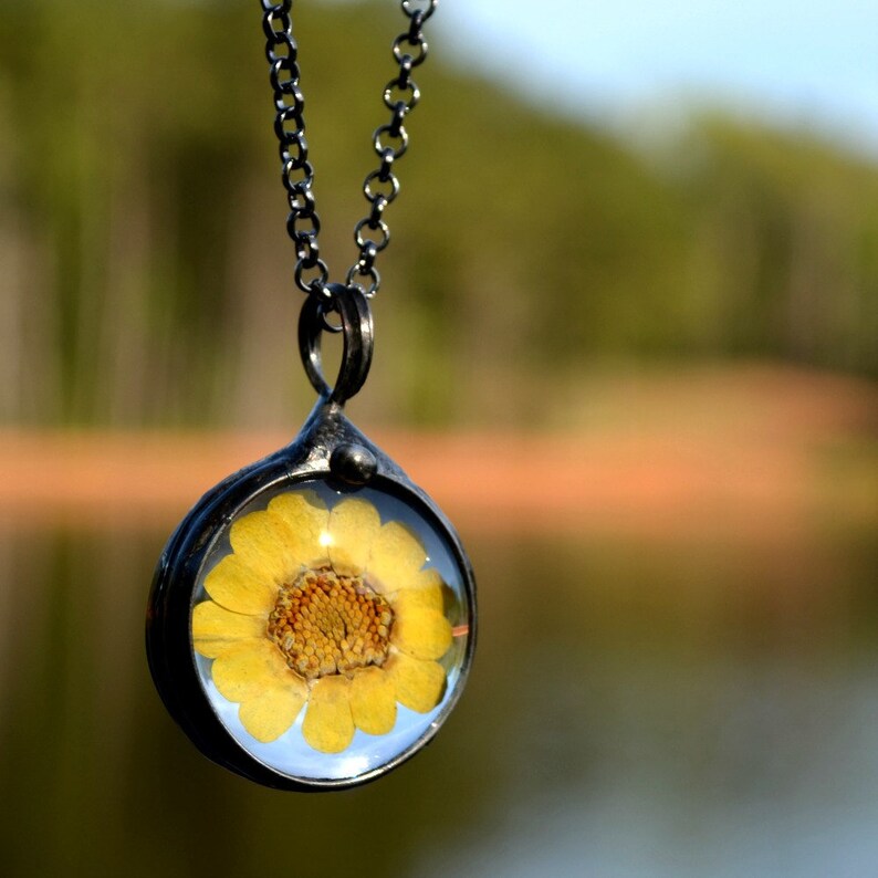 Mom Gift for Daughter Gift for Sister Unusual Gift Ideas Sunflower Necklace Yellow Real Flower Best Friend Necklace Gift 2543 BFF Gift