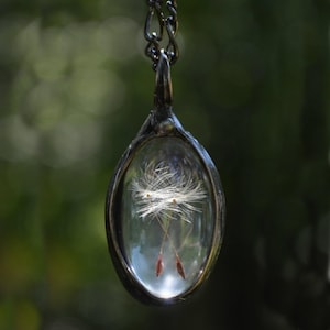 Wish Necklace, Dandelion Jewelry, Real Dandelion Seeds, Silver or Gunmetal Finish