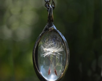 Make a Wish Necklace, Real Dandelion Seed Pendant, Glass Dandelion Jewelry