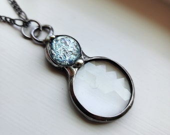 Kaleidoscope Necklace, Fun Handmade Pendant, Sparkling Icy Blue Accent, Mother's Day Gift for Mom, Wife, Daughter, Birthday, Unique Jewelry,