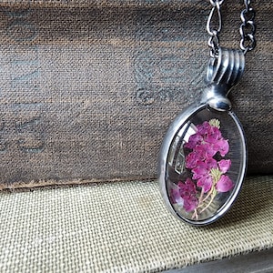 Scottish Heather Necklace for Women, Real Dried Pressed Flower Pendant, Pink Heatherly Jewelry, Artisan Handmade in USA, Birthday Gift,