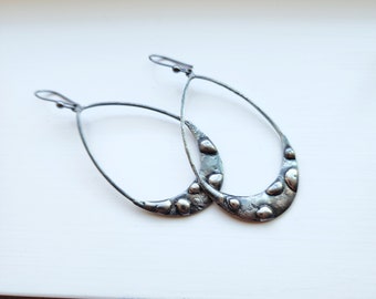 Large Boho Hoop Earrings, Long Textured Hoops, Sterling Silver Ear Wires, Handmade Accessory for Women, Gift for Girlfriend, Wife, Mom,