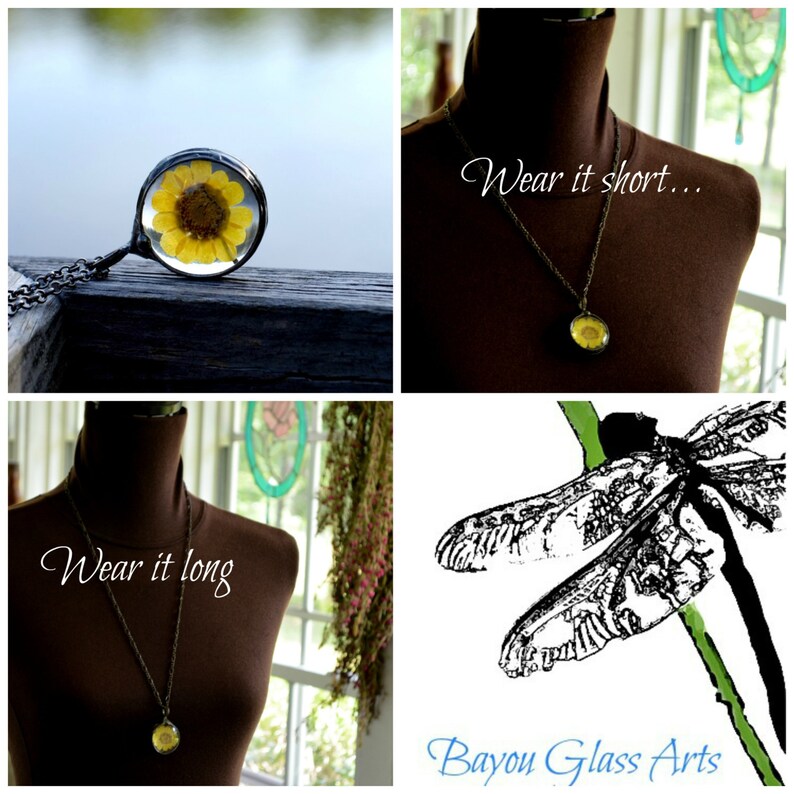 Mom Gift for Daughter Gift for Sister Unusual Gift Ideas Sunflower Necklace Yellow Real Flower Best Friend Necklace Gift 2543 BFF Gift