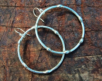 Silver Hoop Earrings Large, Artisan Jewelry,  Large Earrings for Women, Simple Earrings, Bohemian Style, Big Earrings, Gift for Girlfriend,