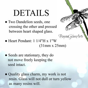 Detail page for Dandelion Seed Heart Pendant as Handmade at Bayou Glass Arts