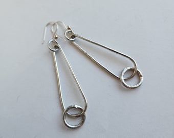 Handmade Earrings for Women, Long Hoop Earrings, Lightweight Dangle Earrings, 21g .925 Sterling Silver Ear Wires, Unique Fashion Hoops,