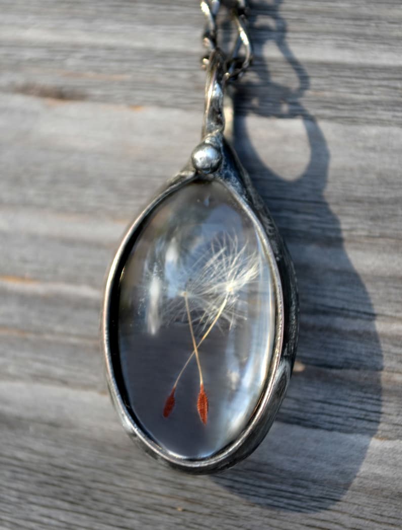 Dandelion Seed Pendant Wish Necklace Handmade by Louisiana Artisans at Bayou Glass Arts in USA. Select 1 2 3 4 seeds. Best gift for Birthday Christmas Anniversary Wife Sister Daughter Mom Mother Teacher Nature Lover