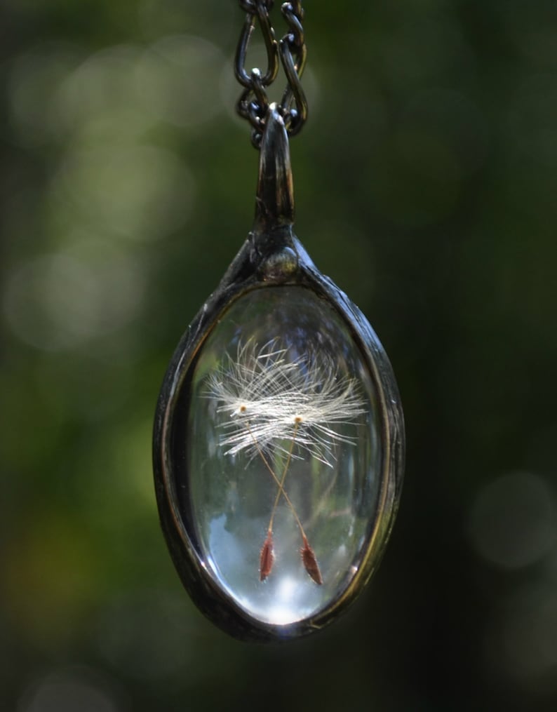 Dandelion Seed Pendant Wish Necklace Handmade by Louisiana Artisans at Bayou Glass Arts in USA. Select 1 2 3 4 seeds. Best gift for Birthday Christmas Anniversary Wife Sister Daughter Mom Mother Teacher Nature Lover