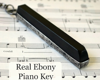 Antique Ebony Piano Key Necklace or Keychain, 100 Year Old Music Jewelry