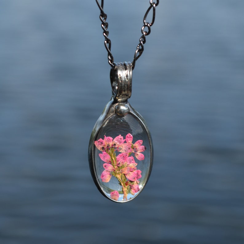 Pressed Flower Jewelry Scottish Heather Necklace Pink Flower Etsy