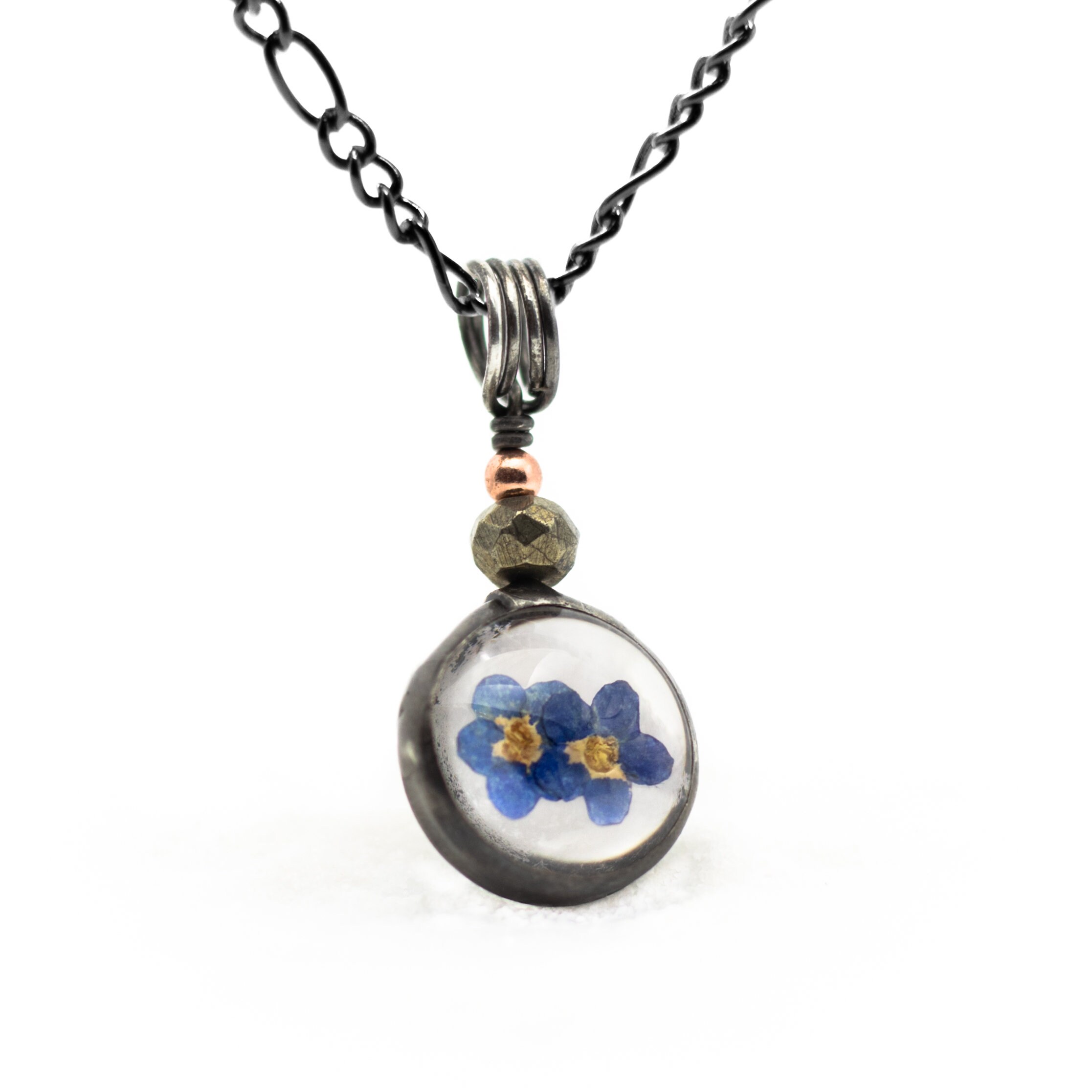 Me Not Necklace Pressed Flower Necklace Blue Etsy