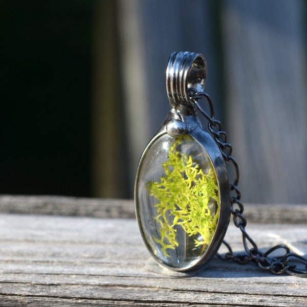 Artisan Made Moss Necklace, Real Pressed Lichen, Glass Terrarium Pendant Necklace for Women, Fairy Witch Cottage Core Jewelry Gift for Her,
