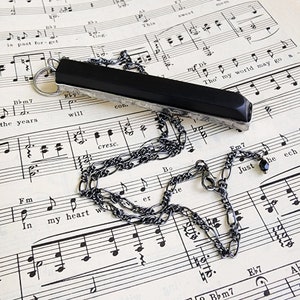 Piano Key Necklace, 100 year old black ebony key Hand made in USA by Bayou Glass Arts Louisiana Artisan into an interesting piece of jewelry. Best gift for piano or music teacher or any piano player in your life.