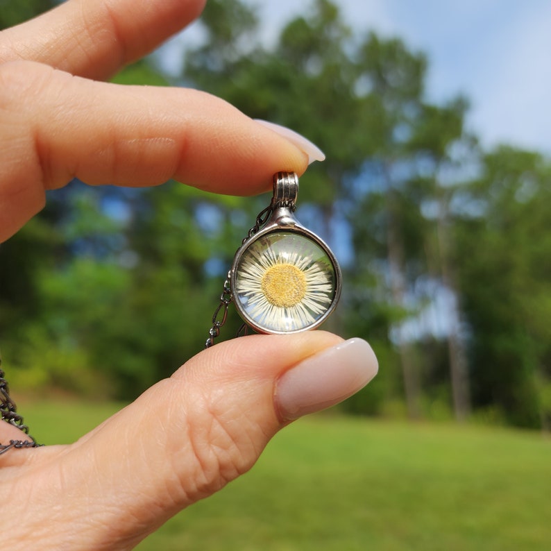 Stained Glass Jewelry, Real Pressed Flower Necklace for Women, Aster
