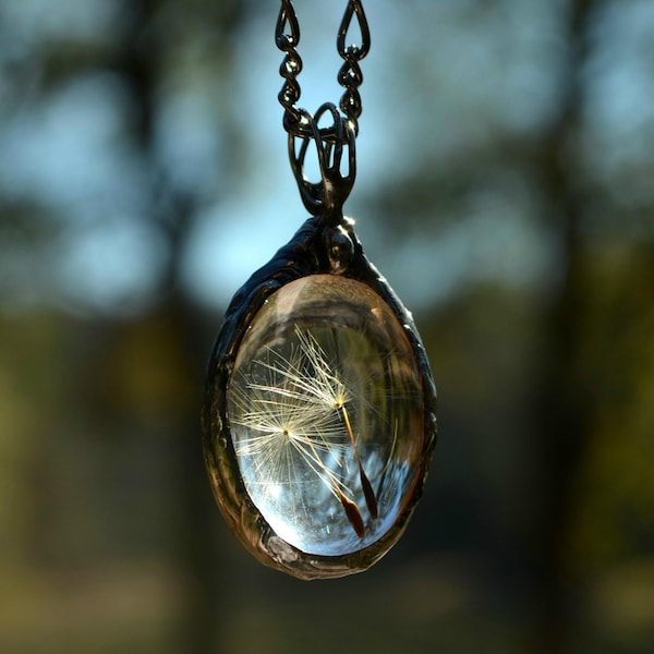Real Dandelion Necklace, Wish Jewelry, Handmade Glass Terrarium Pendant