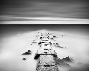 Beach Jetty Pier Black and White Photograph Print