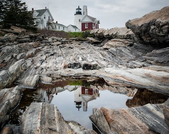 Pemaquid Lighthouse Reflection Nautical Maine Print 8x10