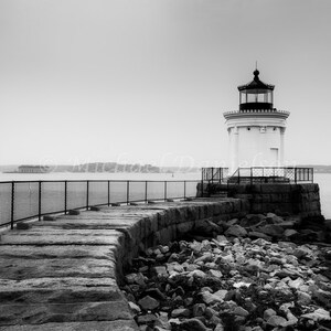 Nautical Black and White Maine Lighthouse 8x10 Photograph Print