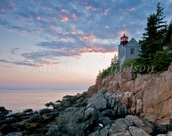 Lighthouse Sunset Ocean Maine Nautical Photograph 8x10