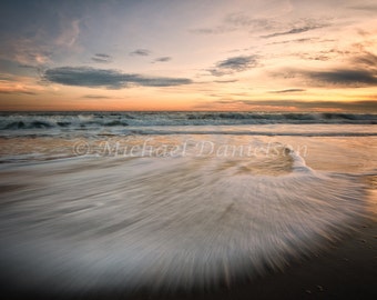 Sunset and Waves Photograph Long Island Beach 8x10
