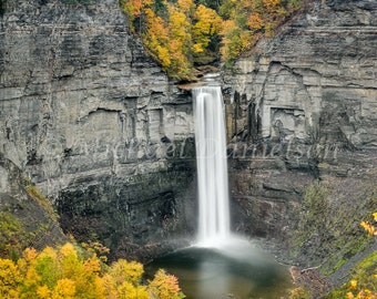 Waterfall Photograph Color Print Taughannock Falls NY Autumn