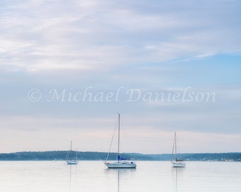 Sailboats in Harbor Nautical Photograph Print 8x10