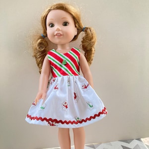 Elves and Snowflakes on White Dress Handmade To Fit 14.5 Inch Dolls Like Wellie Wishers