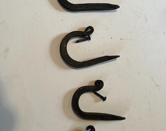 4 handforged J hooks -not all alike-similar with mounting screws