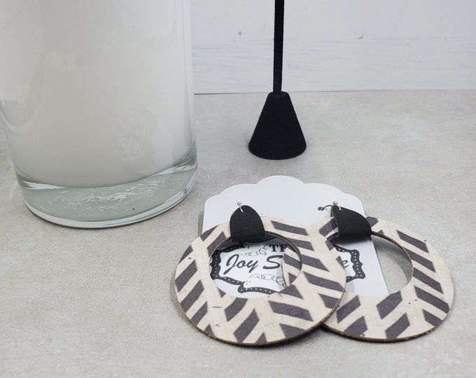Chevron Cork Hoop Earrings, Double Sided Lightweight Statement Earrings