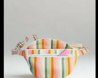 Multi striped cotton fabric fanny pack, large sling bag, fanny bag, crossbody bag, bum bag, travel bag, waist bag, hip bag, adjustable strap