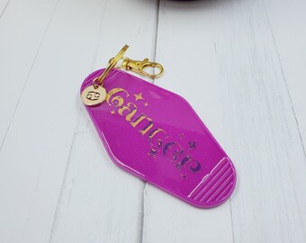 Zodiac Sign Retro Style Motel Key Chain, Gold Charm, Motel Keychain, Fun Acrylic Key Chain, Personalized Gift, Bridal or Bachelor Party