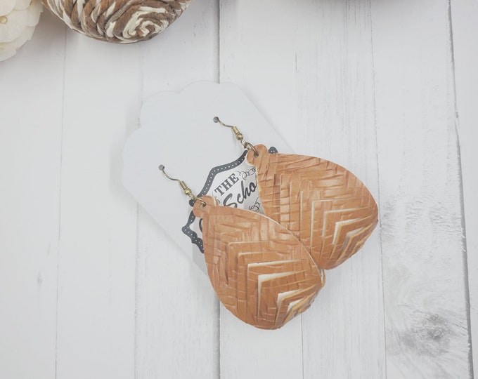 Faux Suede Geometric Statement Earrings, Camel Creme Cutout Design