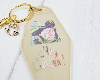 F*ck Cancer Motel Keychain, Retro Style Acrylic Key Tag