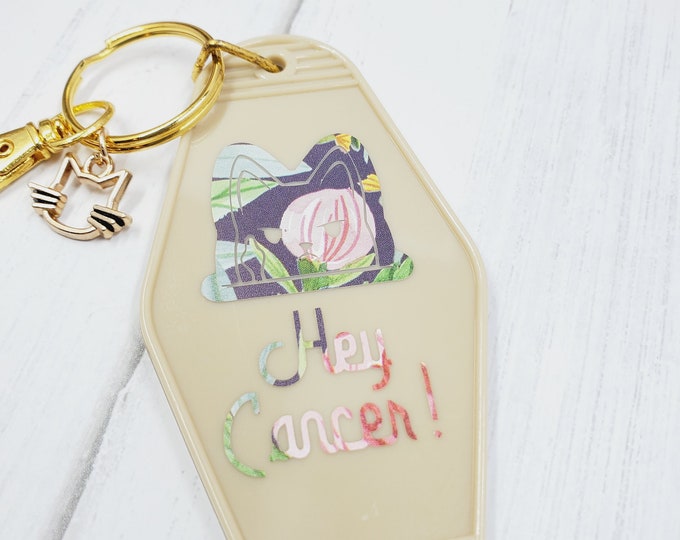 F*ck Cancer Motel Keychain, Retro Style Acrylic Key Tag