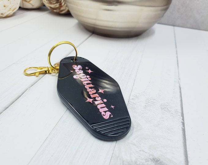 Zodiac Sign Motel Keychain, Retro Style Acrylic Key Ring
