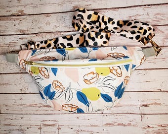 Pear Tree Cotton Fanny Pack: Handmade Crossbody Sling Bag