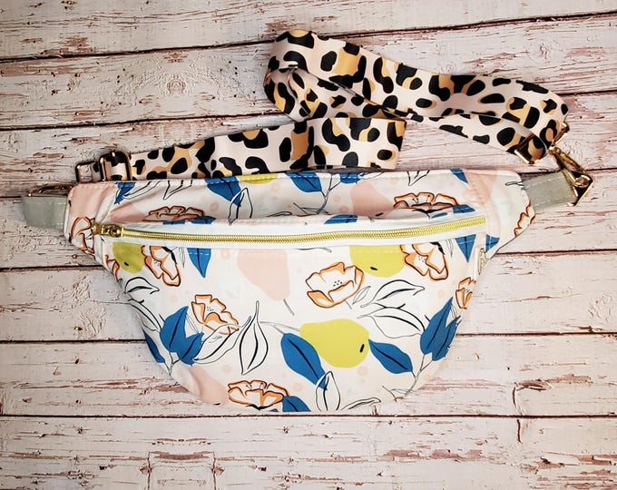 Pear Tree Cotton Fanny Pack: Handmade Crossbody Sling Bag