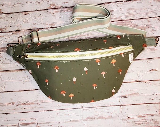 Mushrooms Cotton Fanny Pack: Handmade Crossbody Sling Bag