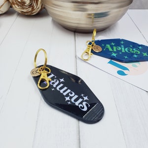 Zodiac Sign Retro Style Motel Key Chain, Gold Charm, Motel Keychain, Fun Acrylic Key Chain, Personalized Gift, Bridal or Bachelor Party image 4