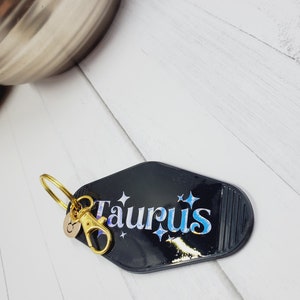 Zodiac Sign Retro Style Motel Key Chain, Gold Charm, Motel Keychain, Fun Acrylic Key Chain, Personalized Gift, Bridal or Bachelor Party image 6