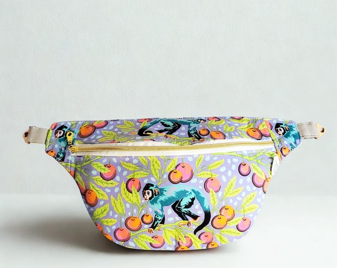 Monkey Wrench Dragon Fruit by Tula Pink, Cotton Fanny Pack: Handmade Crossbody Sling Bag