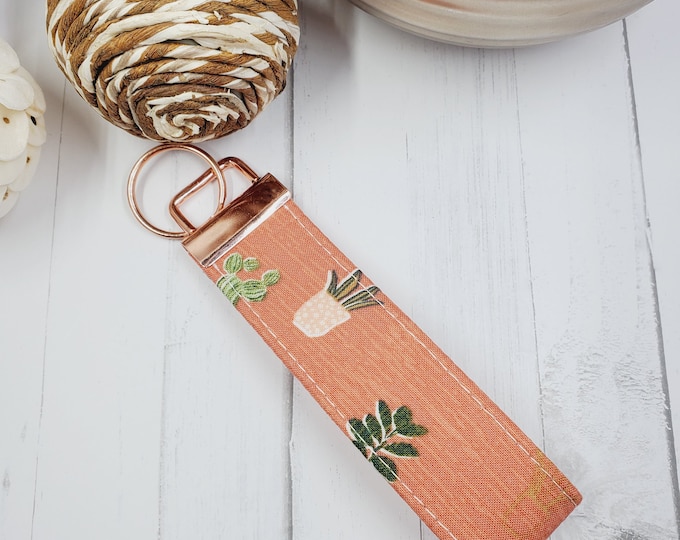 Handmade Fabric Wristlet Key Fob: Cotton Keychain Strap