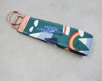 Handmade Fabric Wristlet Key Fob: Cotton Key Chain Holder